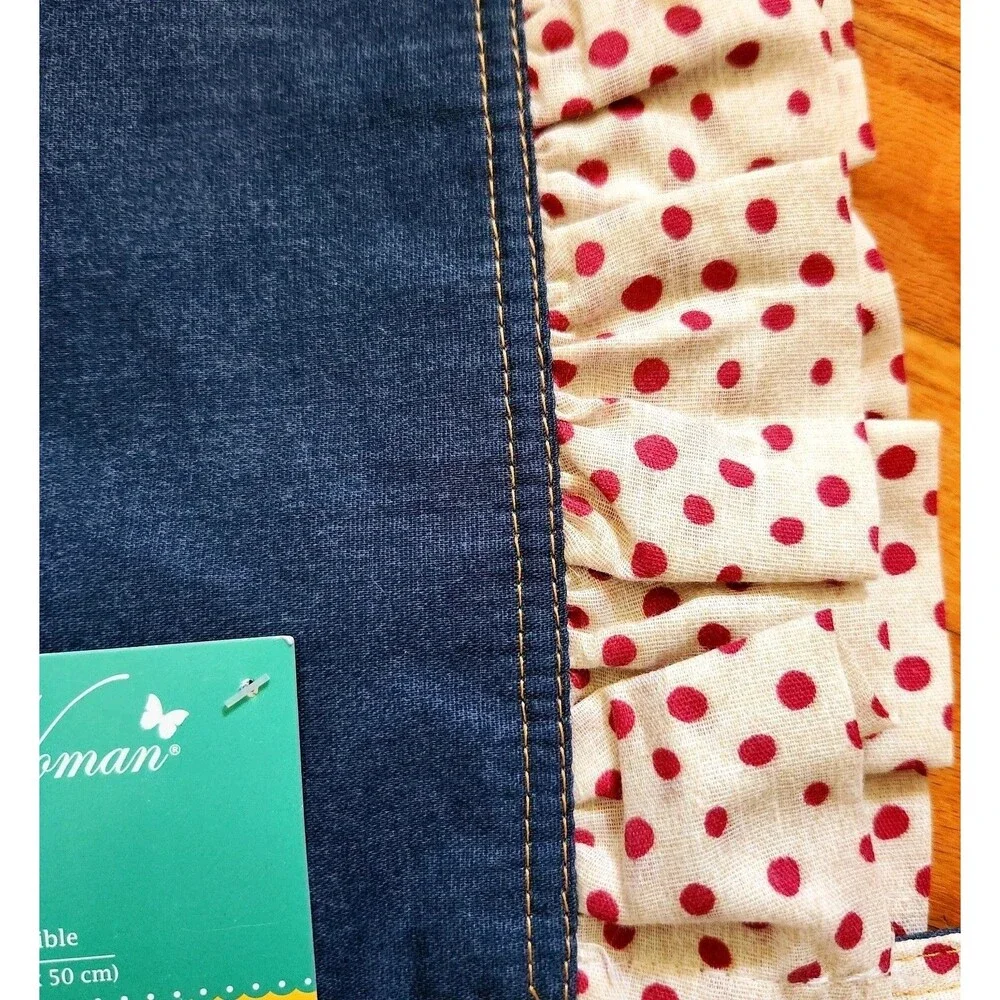 The Pioneer Woman Placemats Denim Red Polka Dot Reversible Ruffle 14x20 Set Of 4